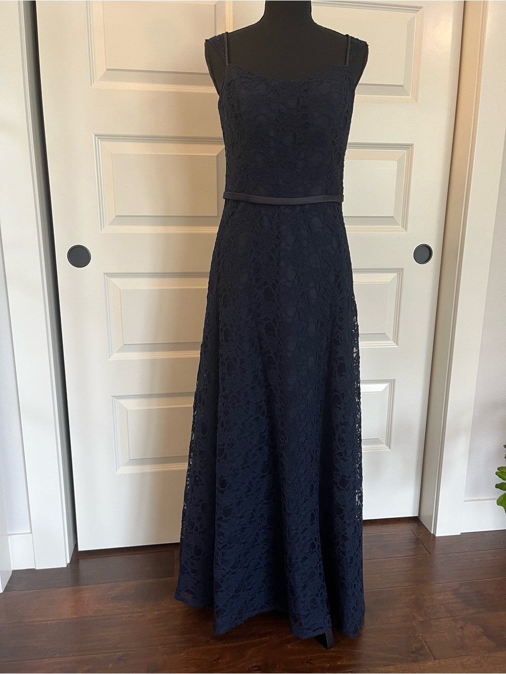 Navy Lace Maxi Dress with Slim Waistband
